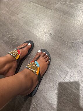 Multicolor Beaded Black Thong Sandals